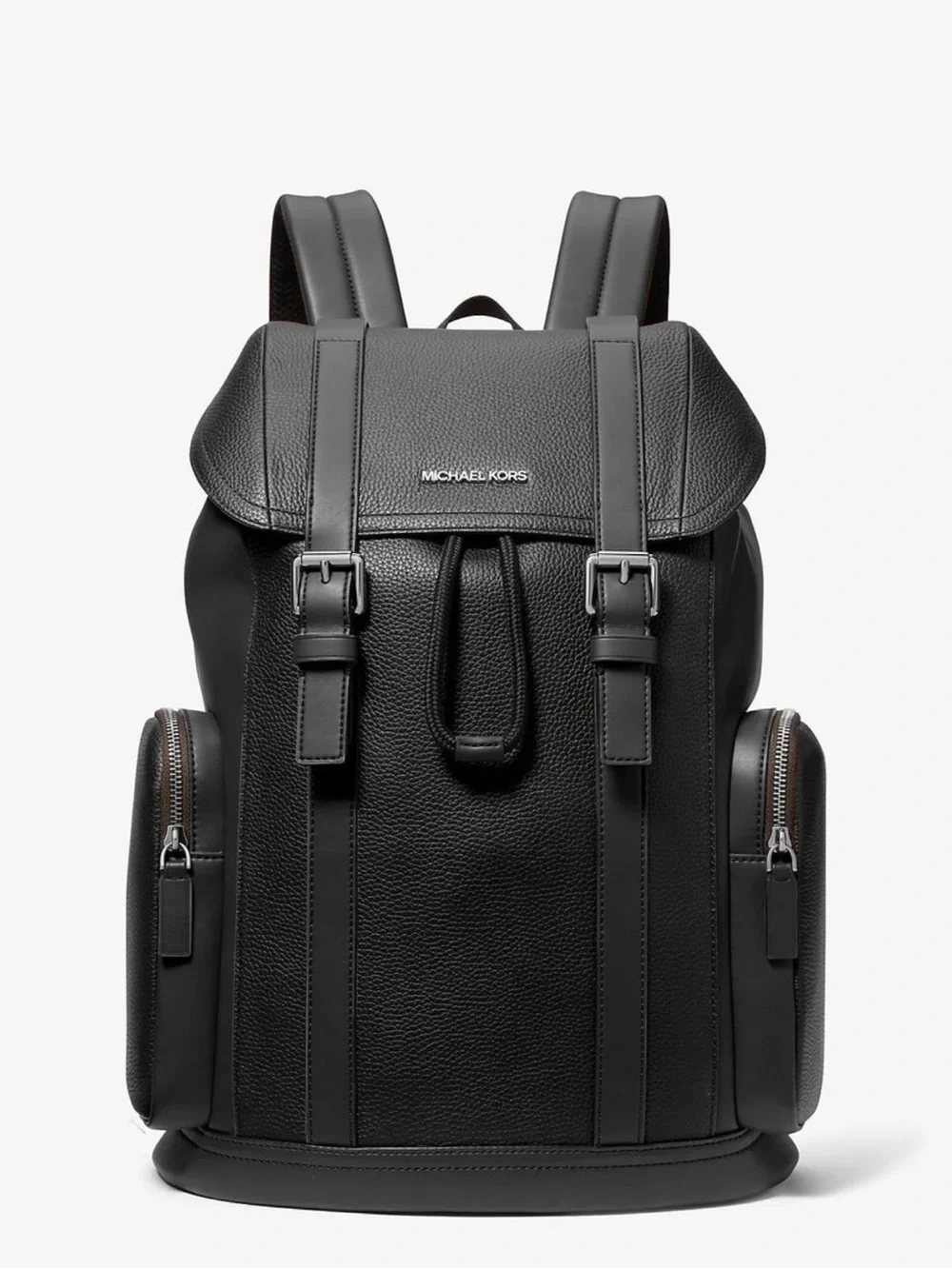 Michael Kors Black Pebbled Leather Men's Backpack with Buckle Straps